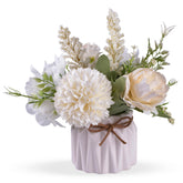 Artificial Potted Flowers White, Small Ceramic Vase Fake Flower Plants Desktop Decoration Indoor for Home and Office, Faux Flowers Hydrangea Decora for Table,Bookshelf,Bedroom,Living Room.(White) image 0
